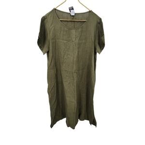 Women's Match Point Made‎ In U.S.A. 100% Linen Short Sleeve Dress Green